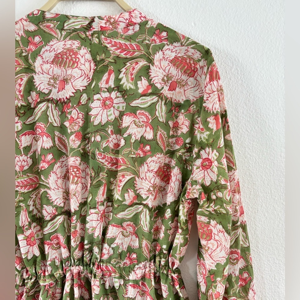 Pacific & Rose Textiles - Hilia Midi Tiered Dress, Pink & Green Floral - Picture 9 of 11